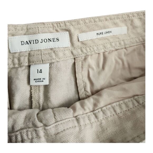 David Jones 100% Linen Neutral Wide Leg Beachy Pants Size 10 Australia Quiet Lux - Picture 3 of 9